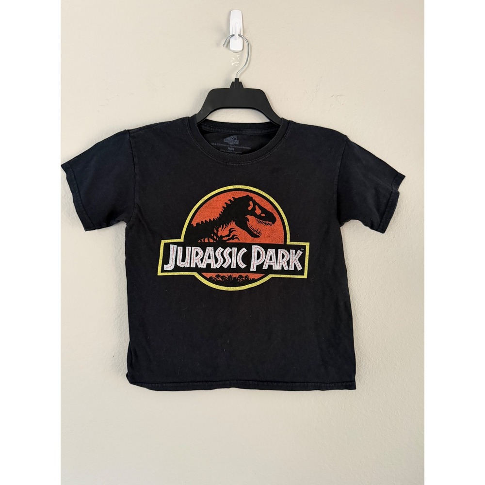 Jurassic Park Kids Boys T-Rex Logo Graphic Tee Shirt Black Size M 8
